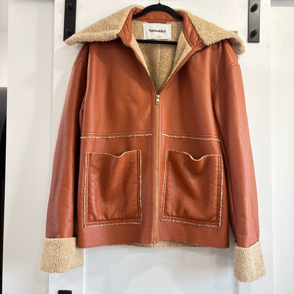 Nanushka Beryl Paneled Faux Shearling Jacket Size Small - Picture 11 of 16